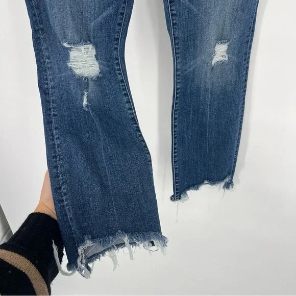 Mother The Insider Crop Step Chew Distressed Dark Wash Jeans in Dancing on Coals - Picture 2 of 8